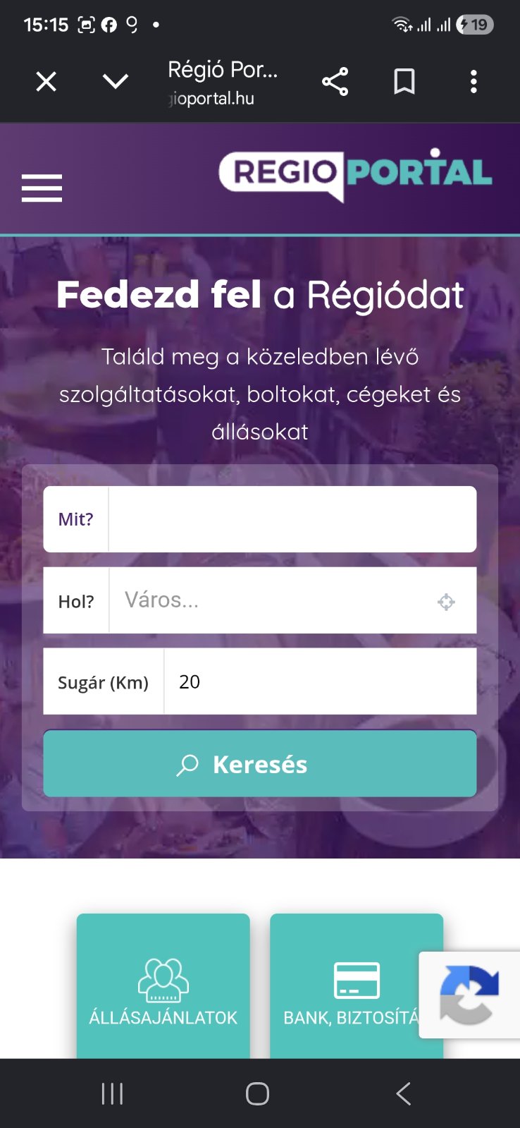 Regio Portal főoldal – keresés a régióban