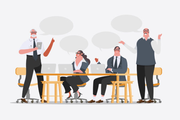 Cartoon character design illustration. Business Team conference